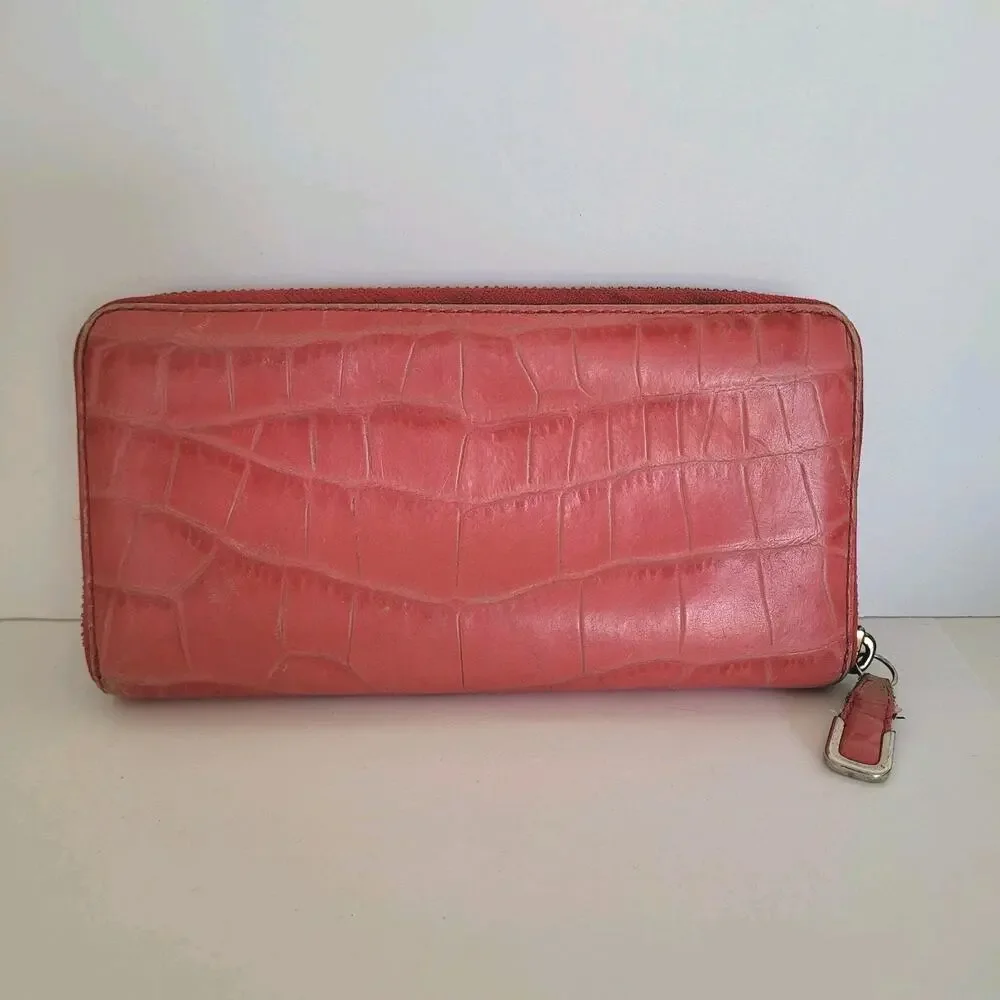 Coach‎ Leather Wallet Croc Salomon Red Zip Around Large Clutch Geniue Leather